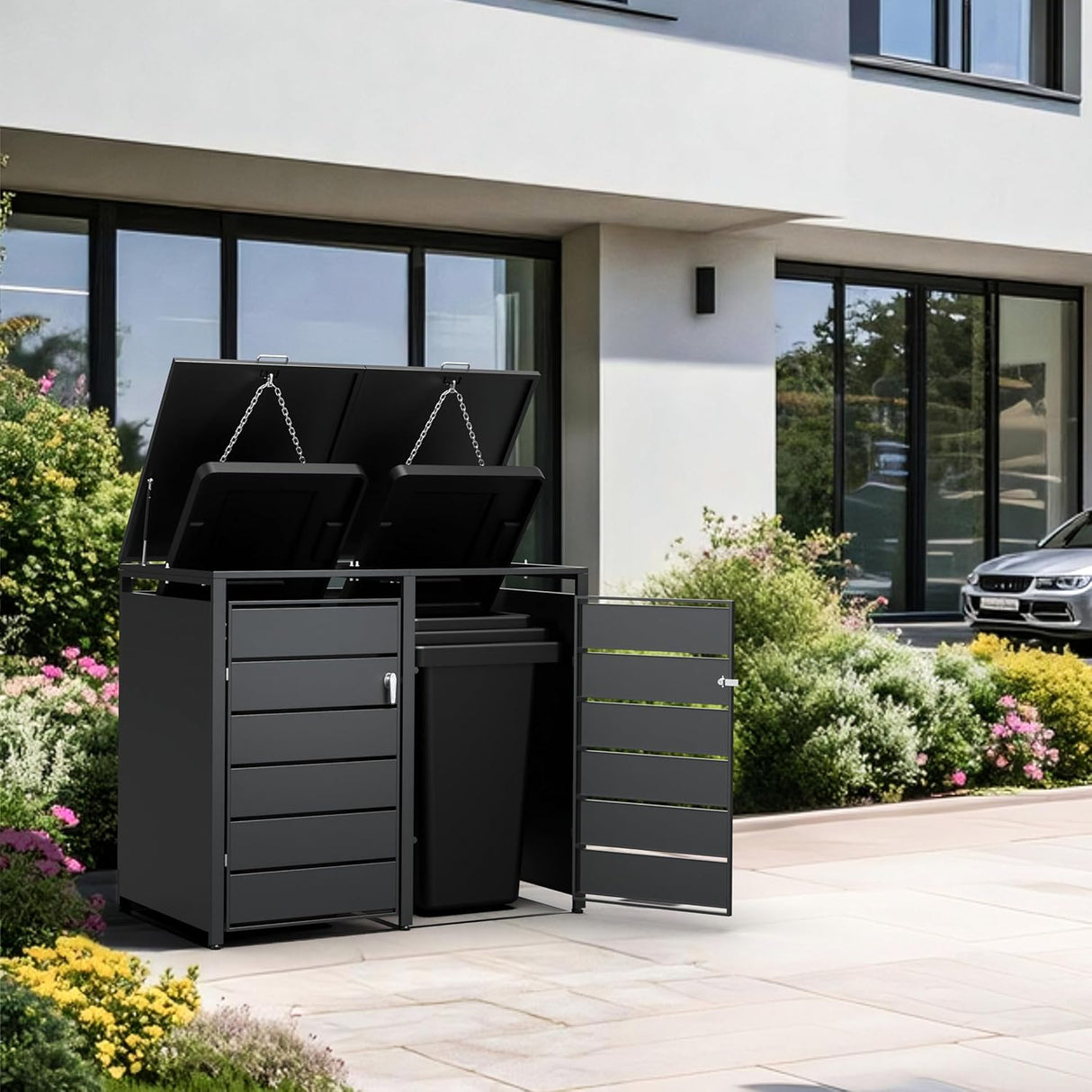 Modern Wheelie Bin Storage - Double Bin - Anthracite