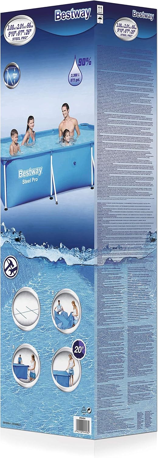 Bestway 9ft x 6.7ft x 26in Navy Blue Rectangle Steel Pro Above Ground Pool