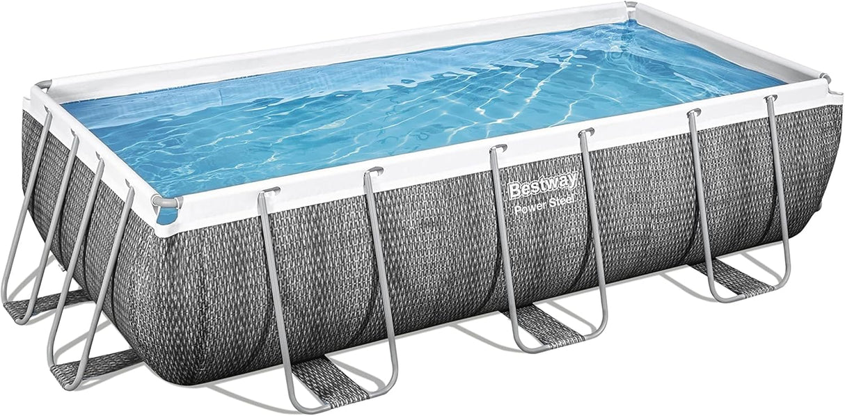 Bestway 13.3ft x 6.7ft x 39.5in Rattan Print Rectangle Power Steel Above Ground Pool Set