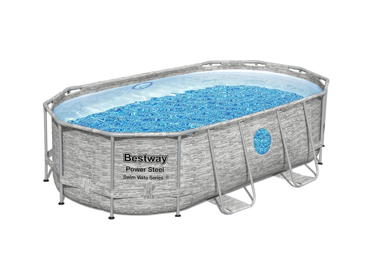 Bestway Power Steel™ SwimVista Oval Rattan Outdoor Pool with Portholes 427 x 250 x 100 cm
