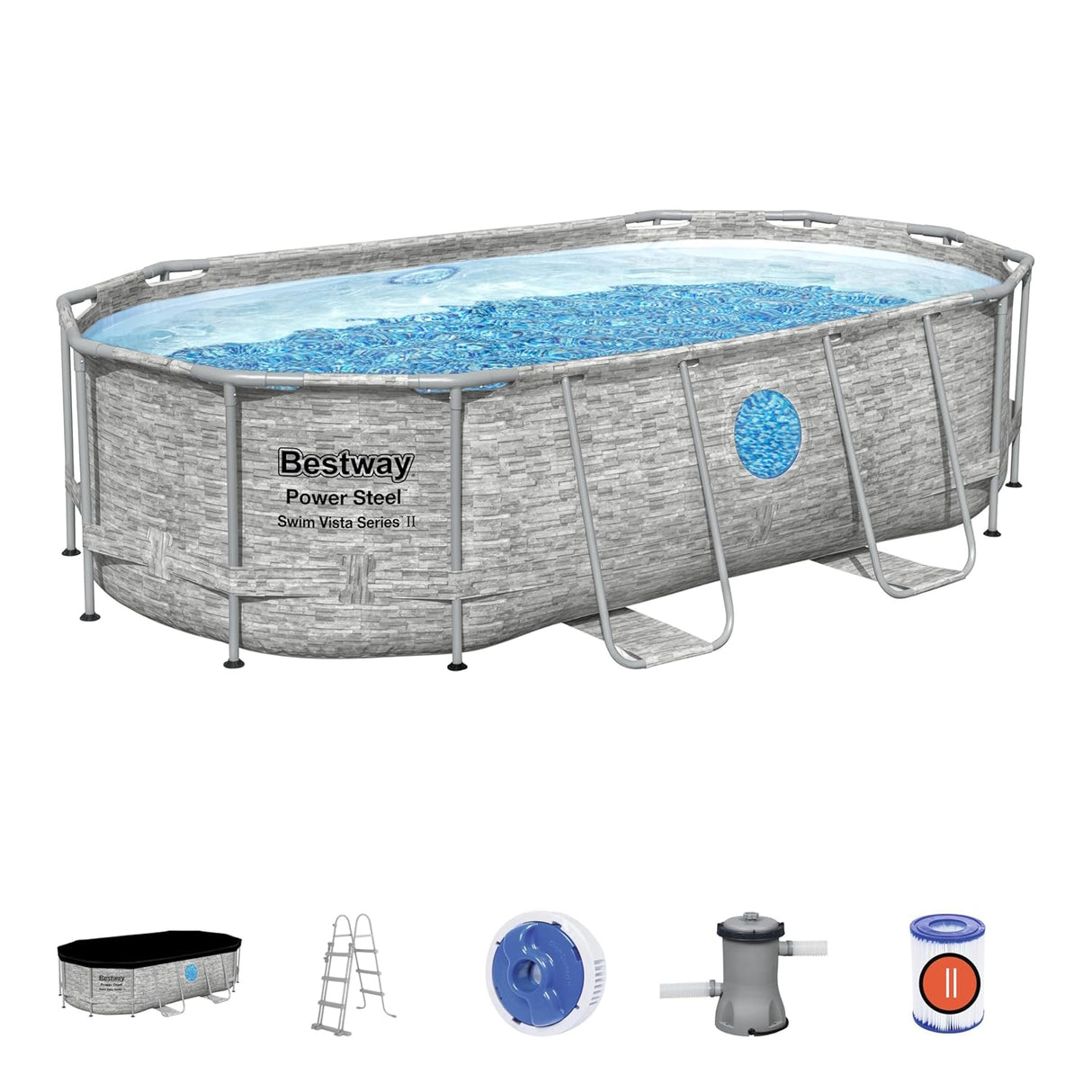 Bestway Power Steel™ SwimVista Oval Rattan Outdoor Pool with Portholes 427 x 250 x 100 cm