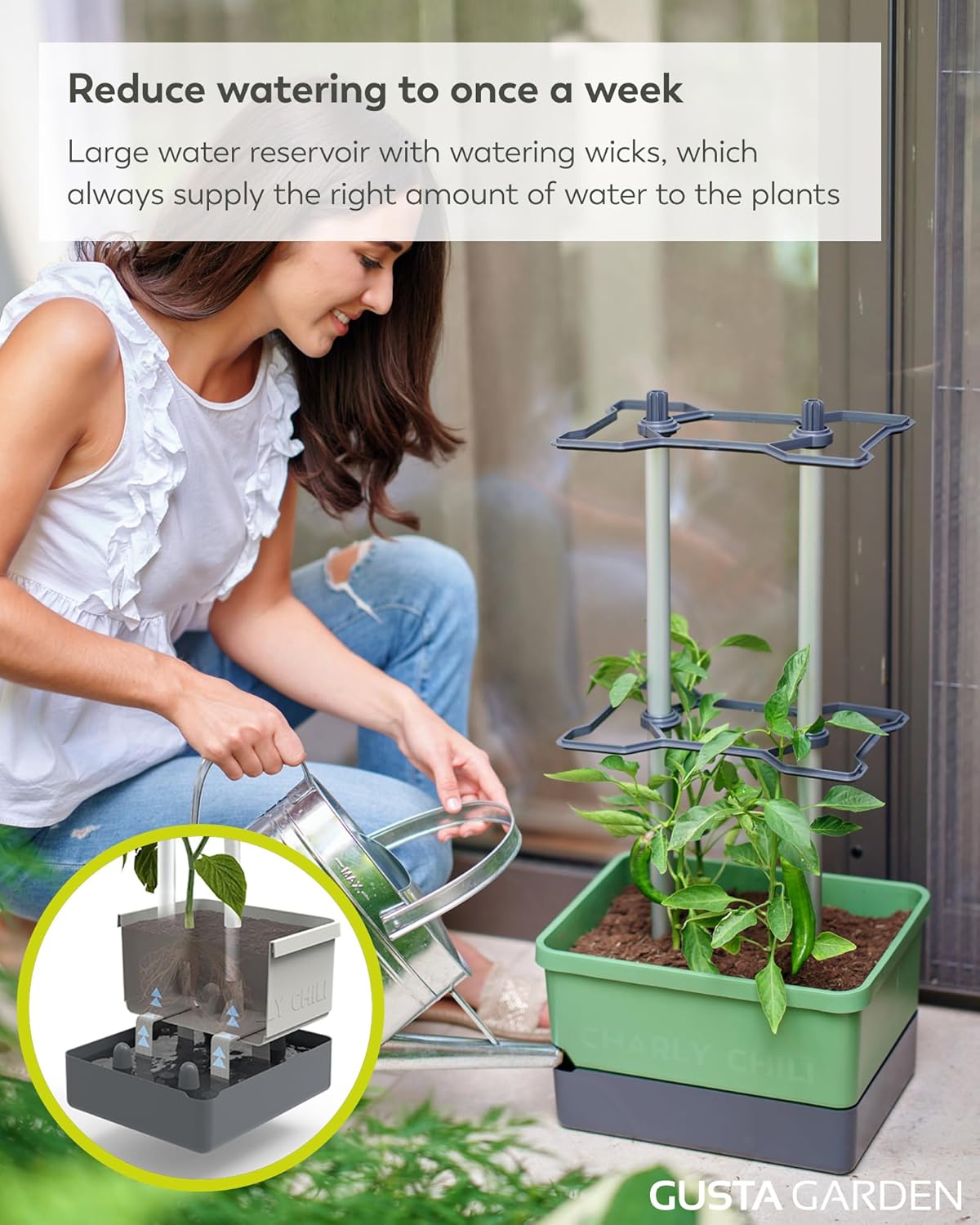 Charly Chili Planter Dark Green - Climbing Aid, Self-Watering System & Robust Frame