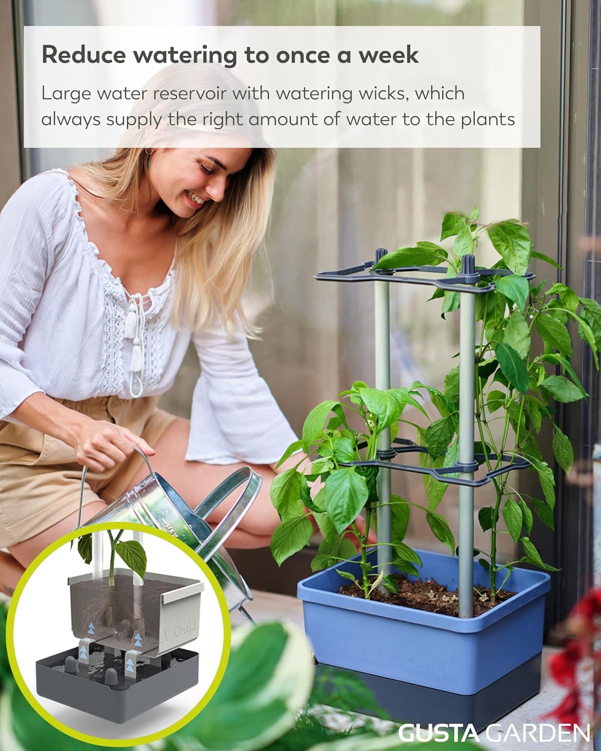 Charly Chili Planter Blue - Climbing Aid, Self-Watering System & Robust Frame