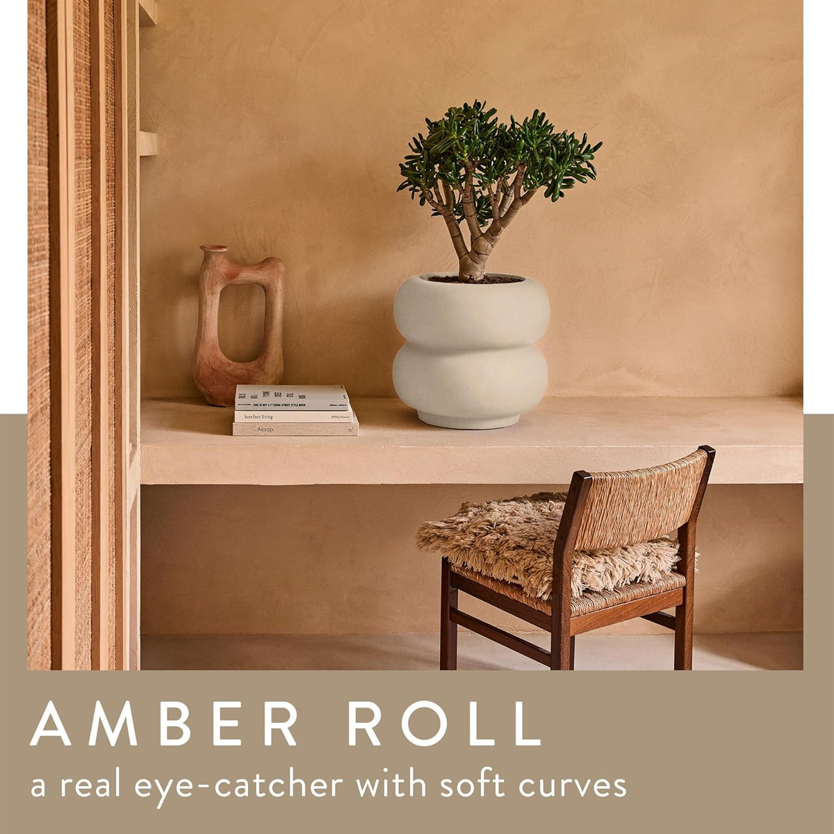 Amber Roll Low 43cm Indoor / Outdoor Plant Pot - Linen White