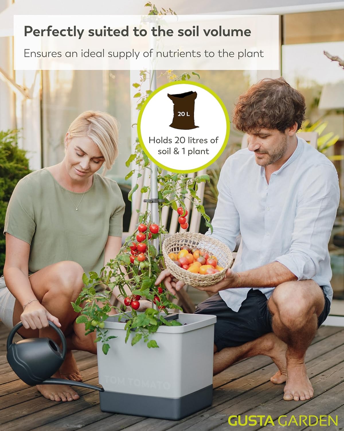 Tom Tomato Planter Light Grey - Climbing Aid, Self-Watering System & Plant Clips