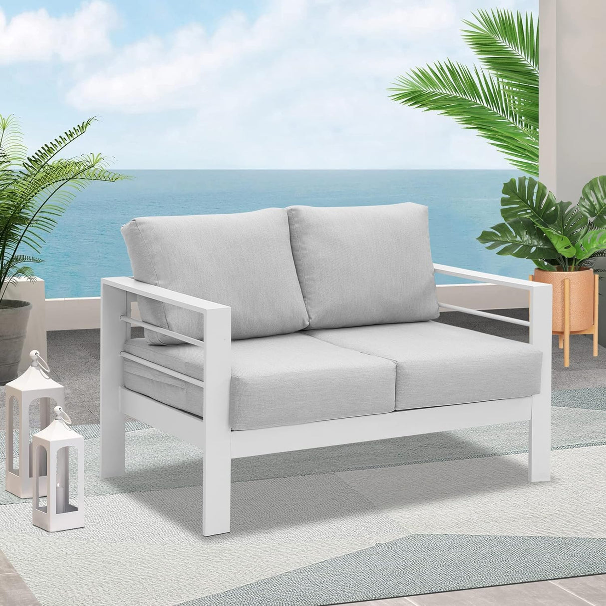 Wisteria Lane Aluminium Loveseat, 2 Seat Sofa - White