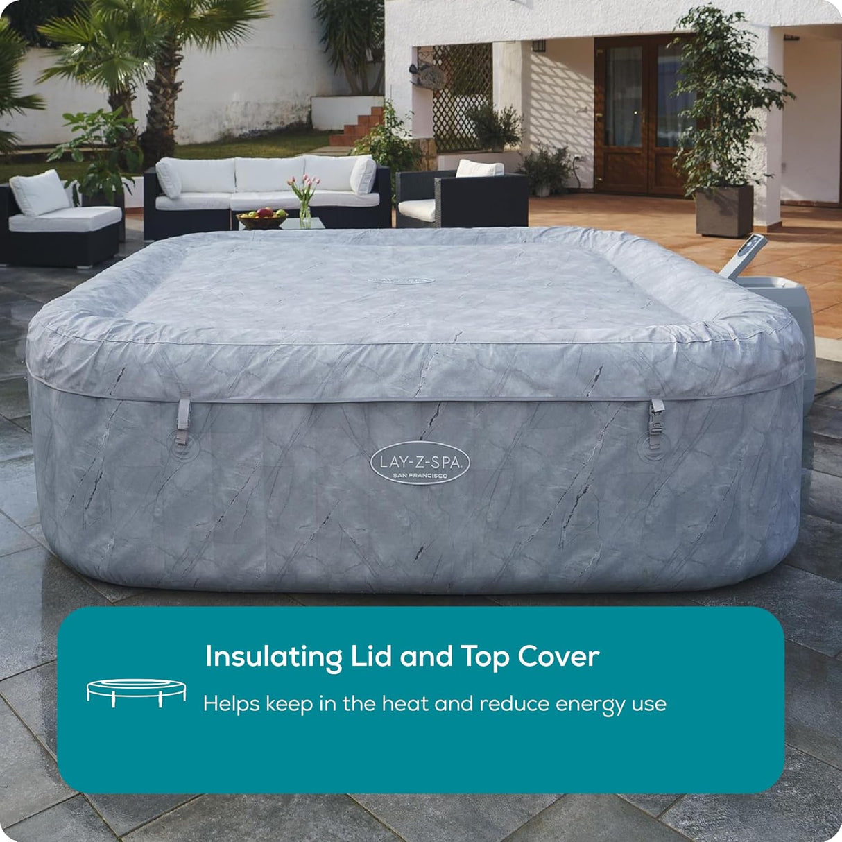 Lay-Z-Spa San Francisco, Intergrated EnergySense Liner, 10 HydroJet Massage System Inflatable Hot Tub, 5-7 Person