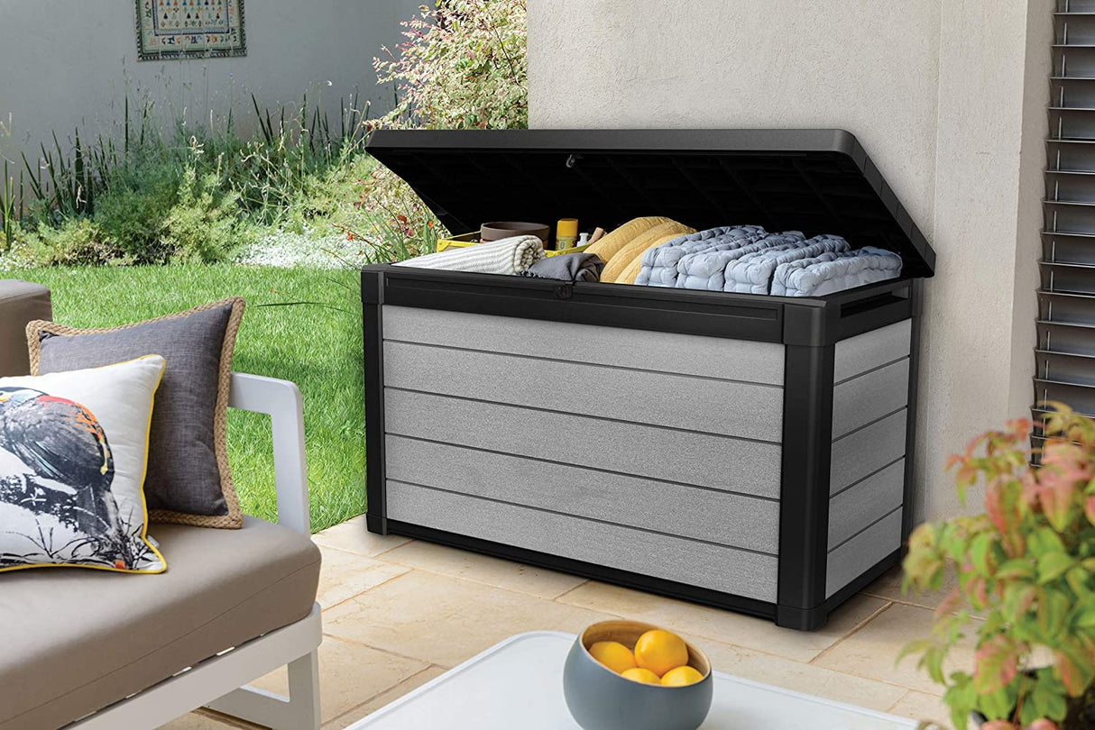Denali 100 Gallon Resin Large Deck Box - Grey / Black