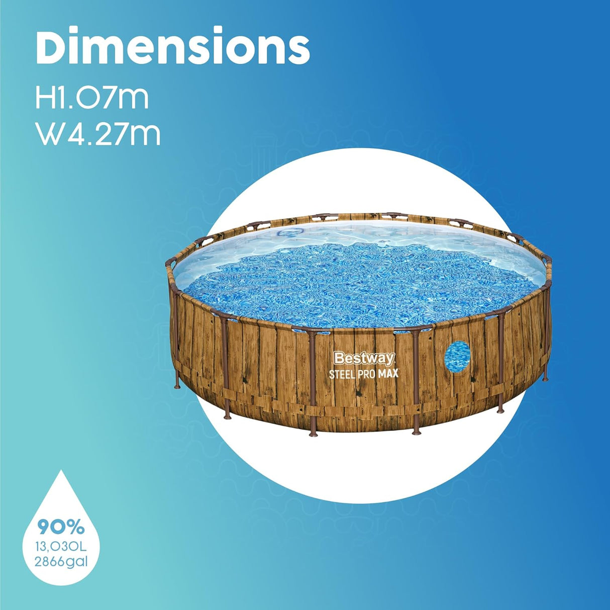 Bestway 14ft x 42in Wood Print Round Steel Pro Max Splashview Above Ground Pool Set