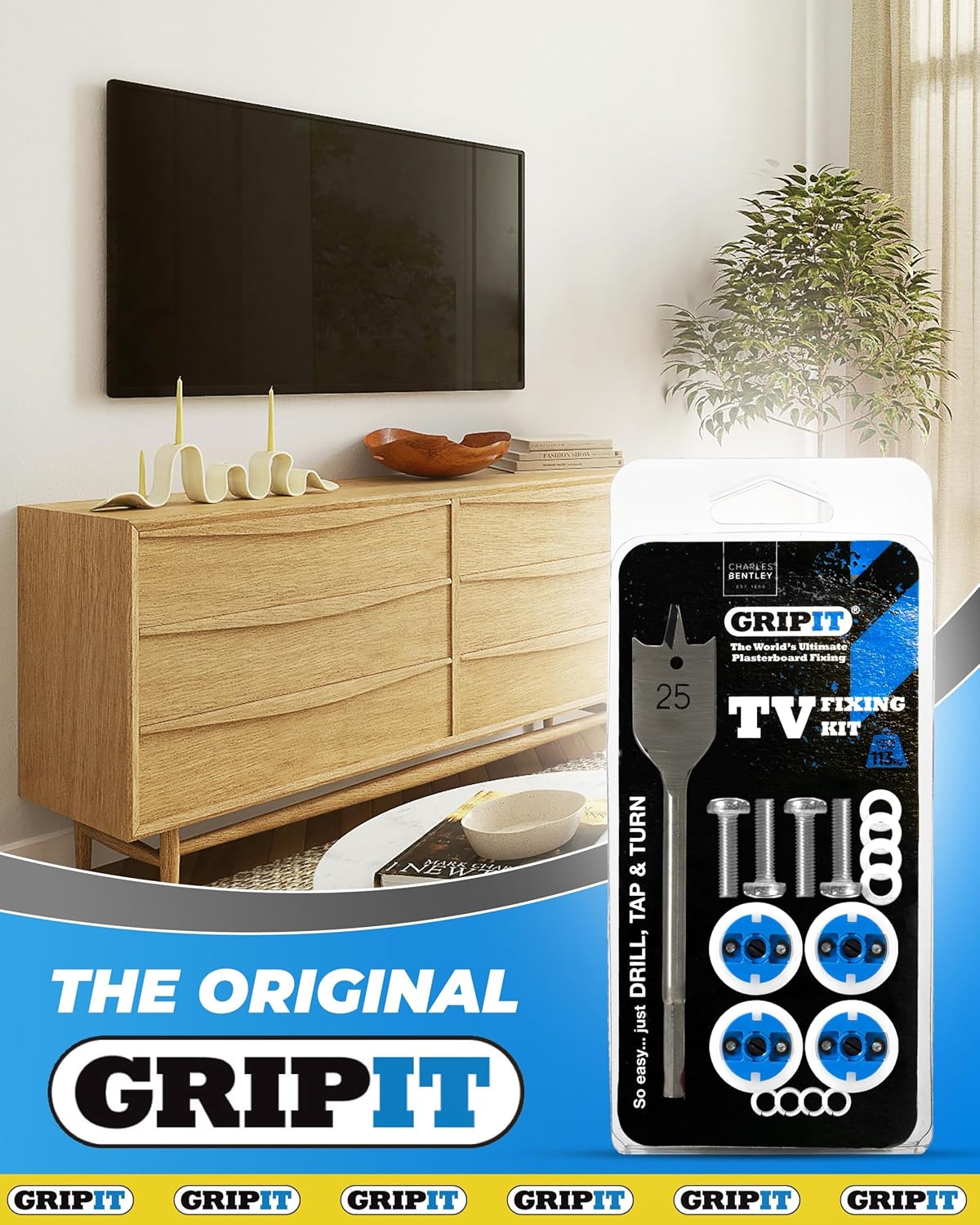 Blue TV Kit - Pack of 4 - Heavy Duty Plasterboard Fixings for Drywall & Stud Wall