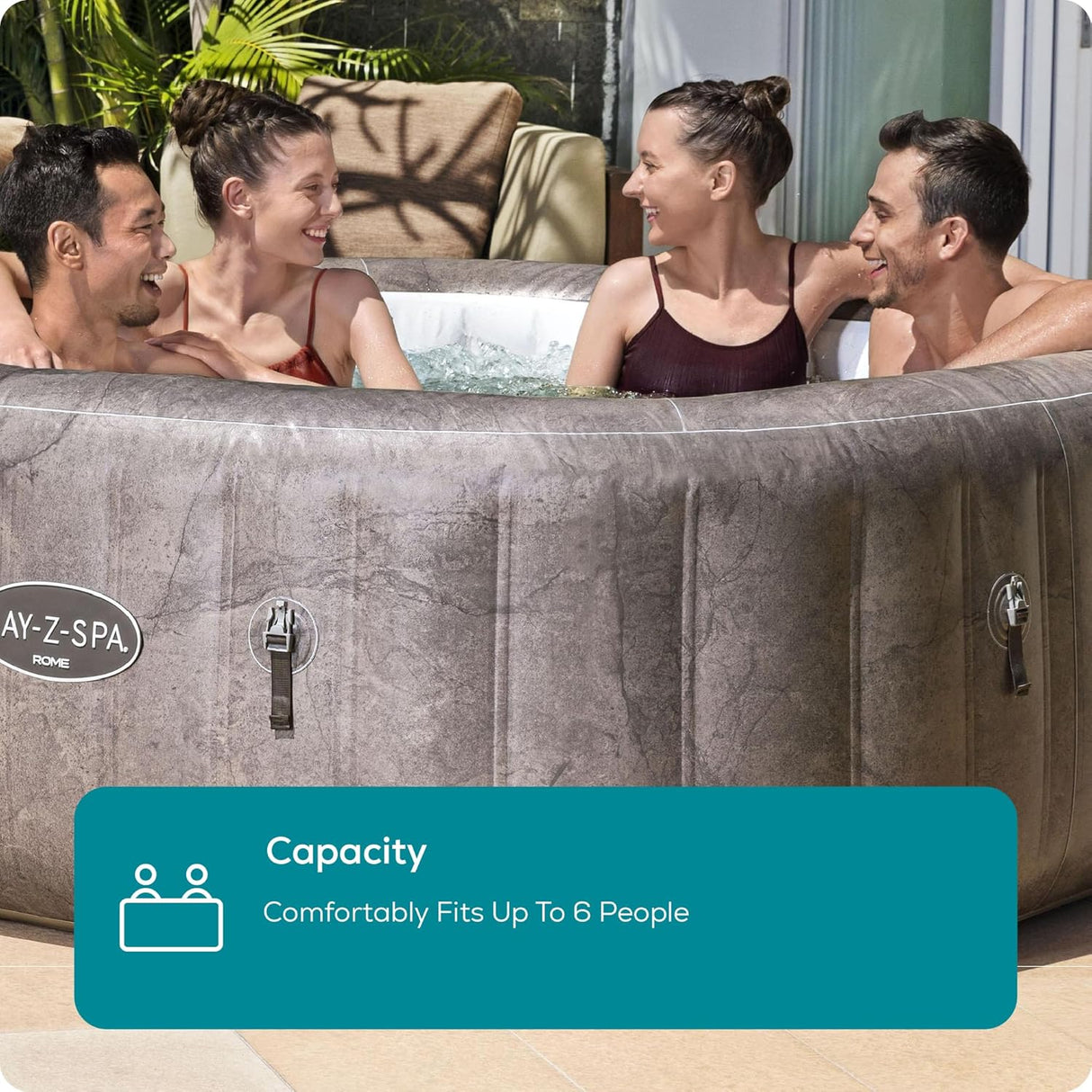 Lay-Z-Spa Rome, Inflatable EnergySense Hot Tub with Built-in Pump, 180 AirJet Massage System 4-6 Person