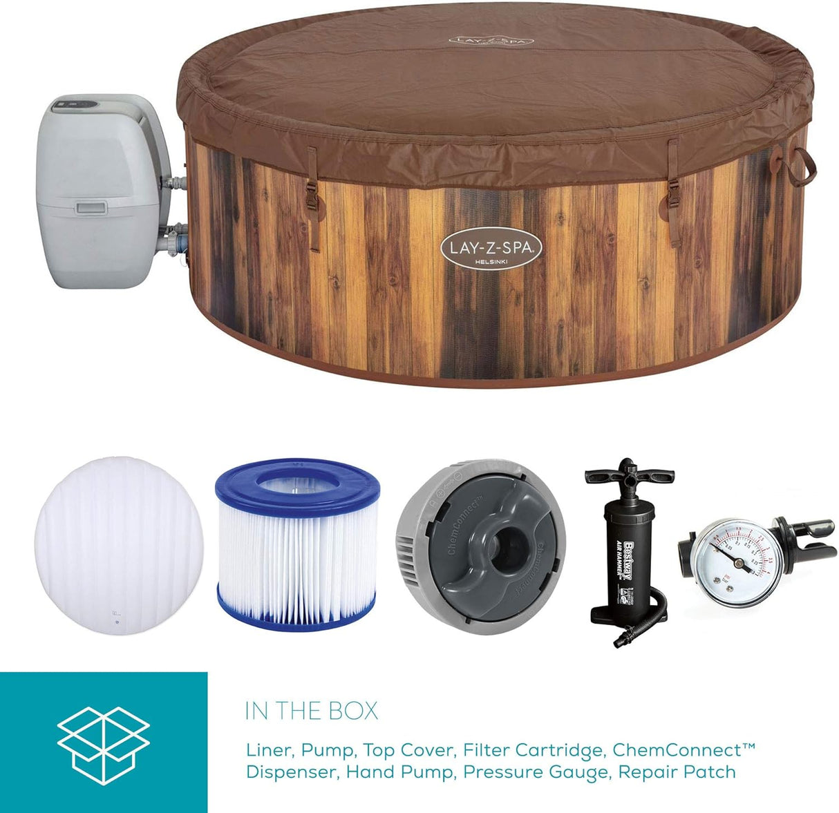Lay-Z-Spa Helsinki Hot Tub, 180 AirJet Wood Effect Inflatable Spa, 5-7 Person