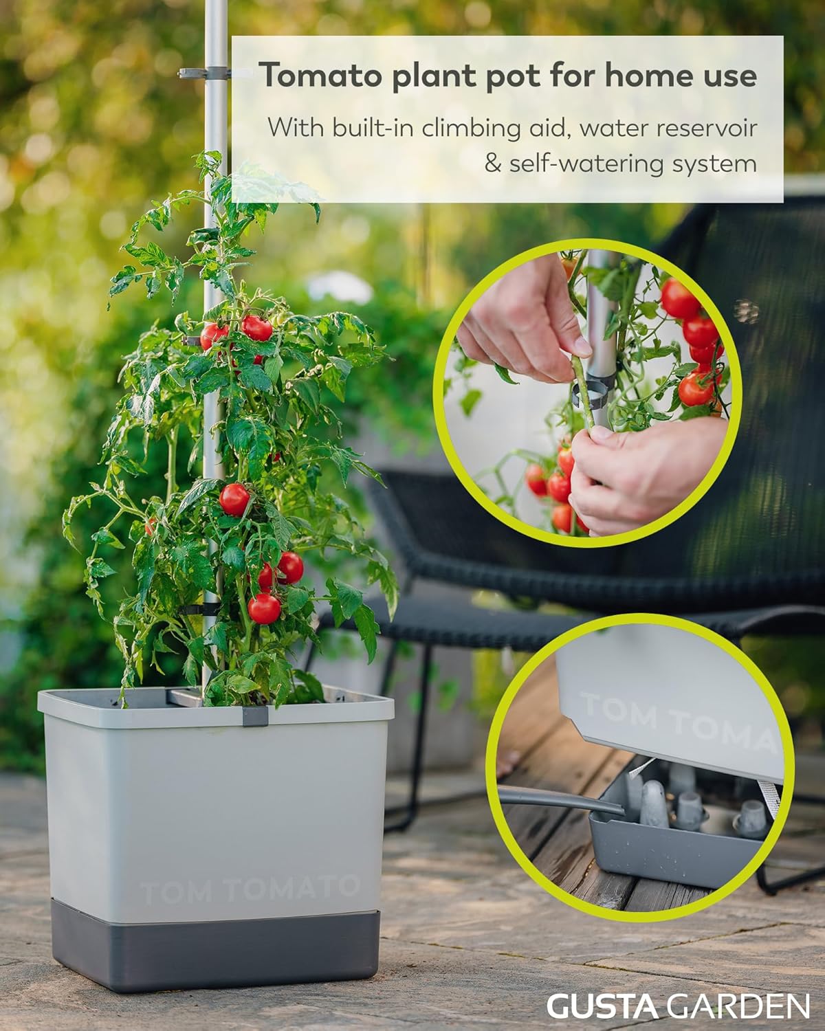 Tom Tomato Planter Light Grey - Climbing Aid, Self-Watering System & Plant Clips