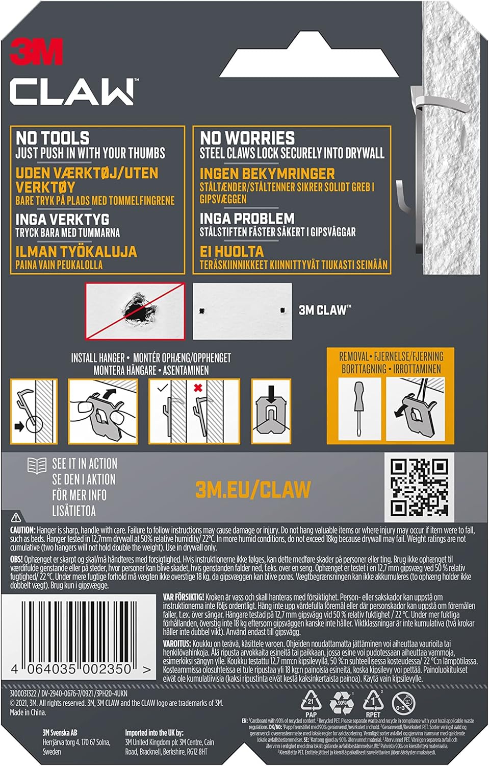 Plasterboard Picture Hanging Wall Hooks 4 Hangers - Holds up to 20 kg