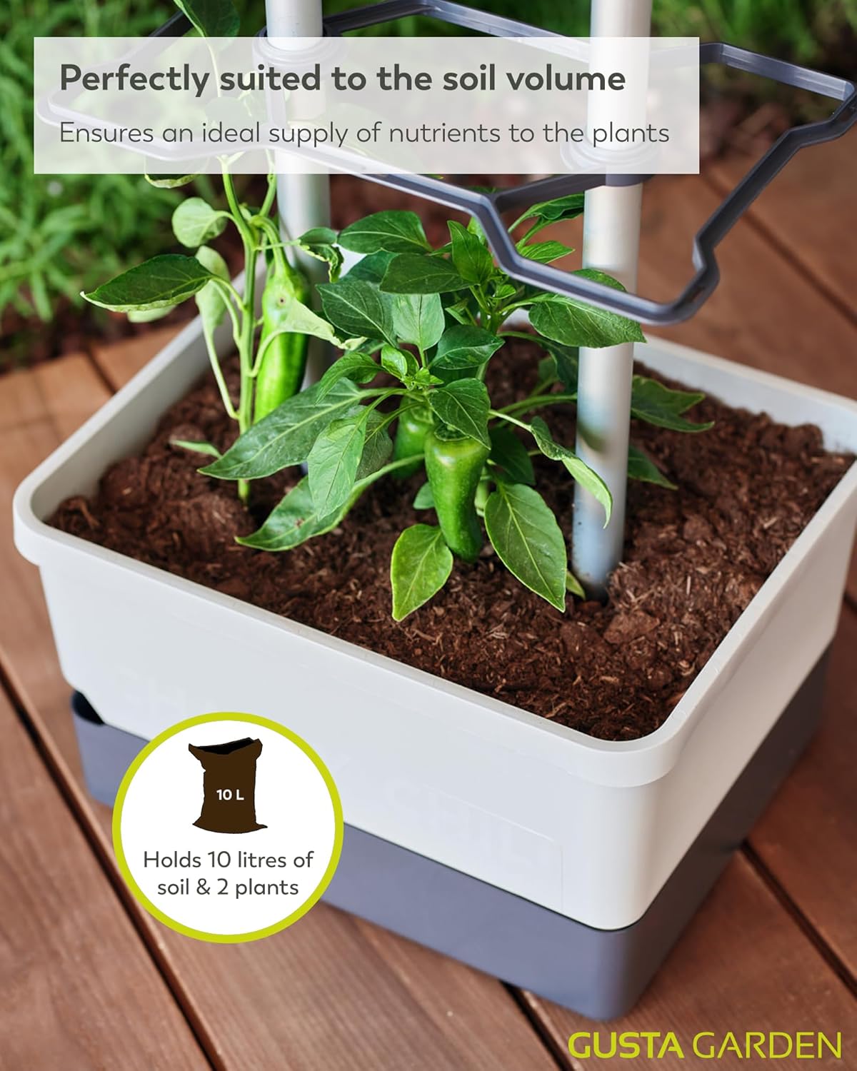 Charly Chili Planter Light Grey - Climbing Aid, Self-Watering System & Robust Frame