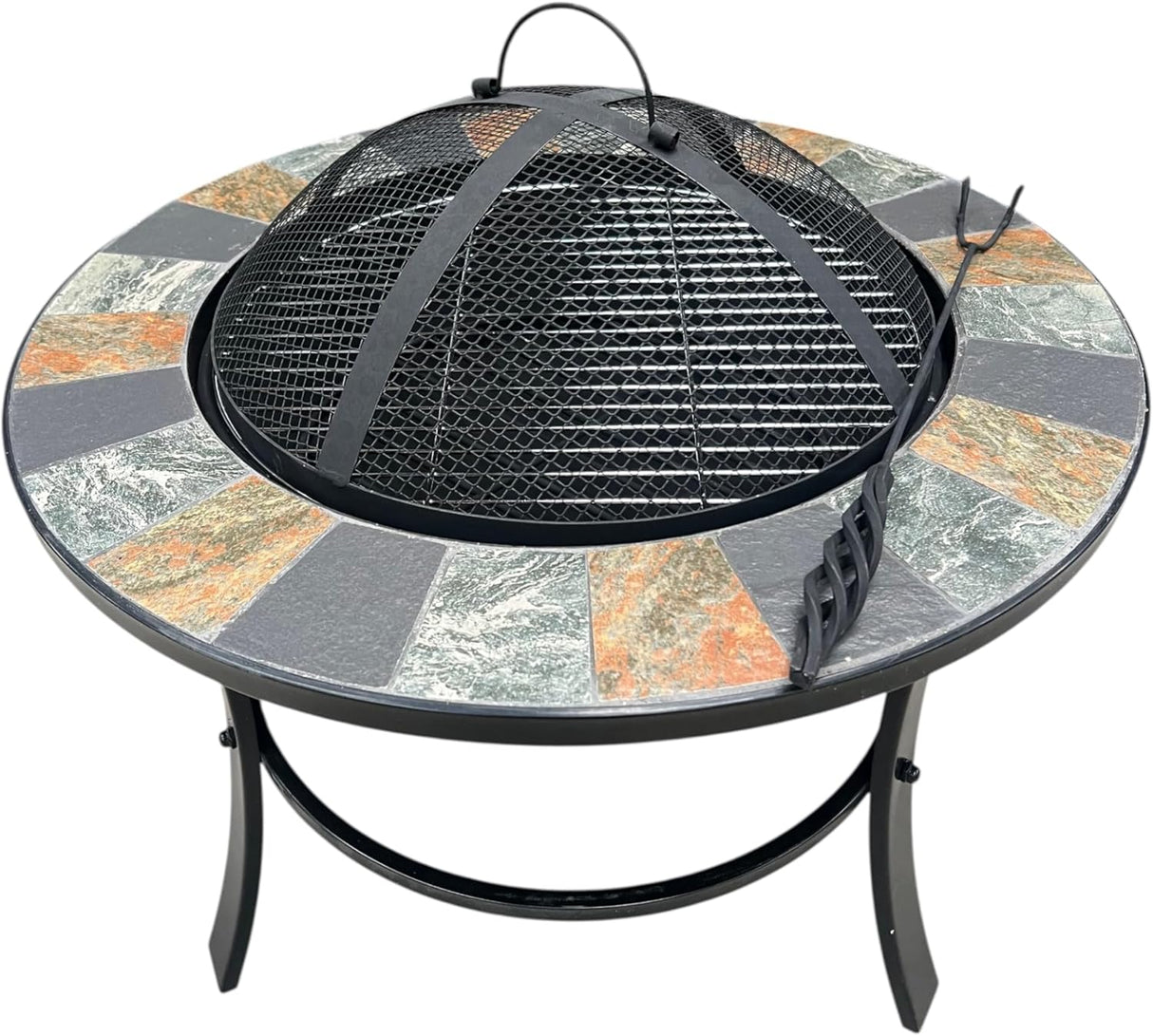 Mosaic Slate Fire Pit with Poker