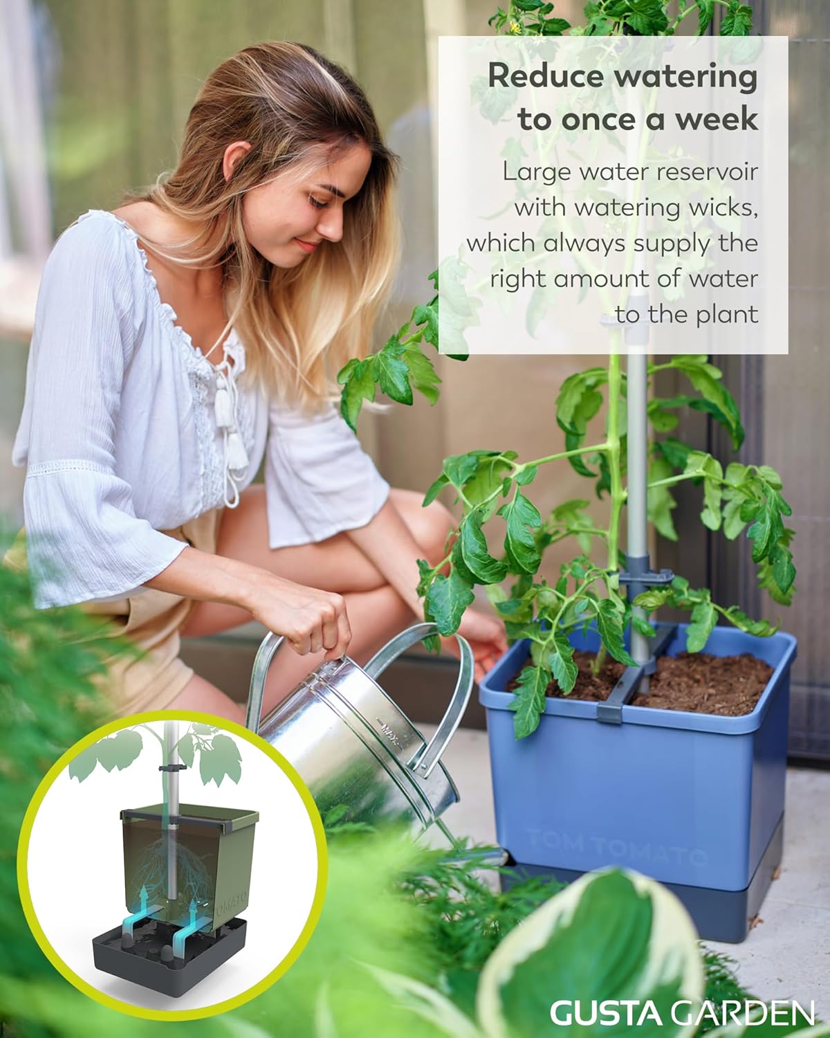 Tom Tomato Planter Blue - Climbing Aid, Self-Watering System & Plant Clips