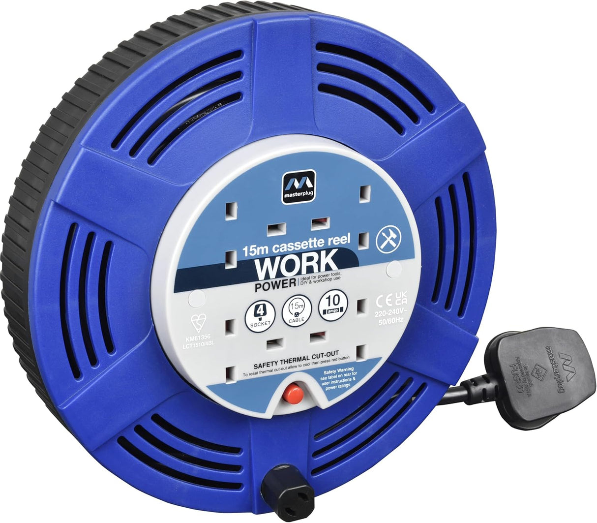 Four Socket Cassette Cable Reel 15 Metres - Blue