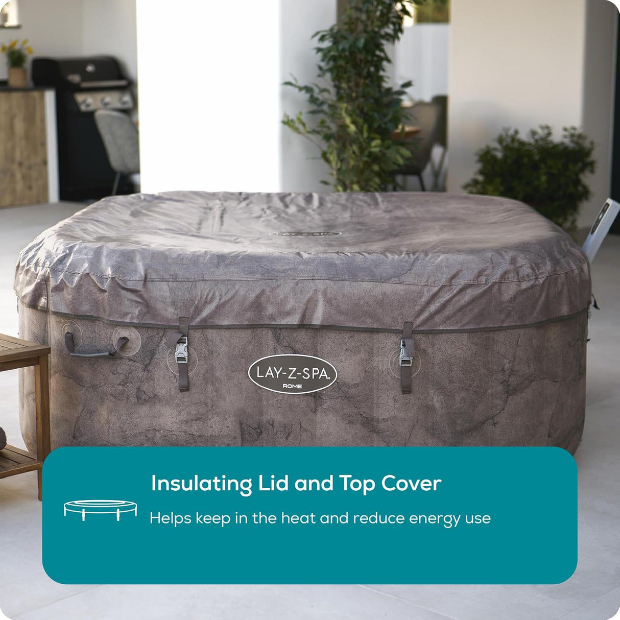 Lay-Z-Spa Rome, Inflatable EnergySense Hot Tub with Built-in Pump, 180 AirJet Massage System 4-6 Person