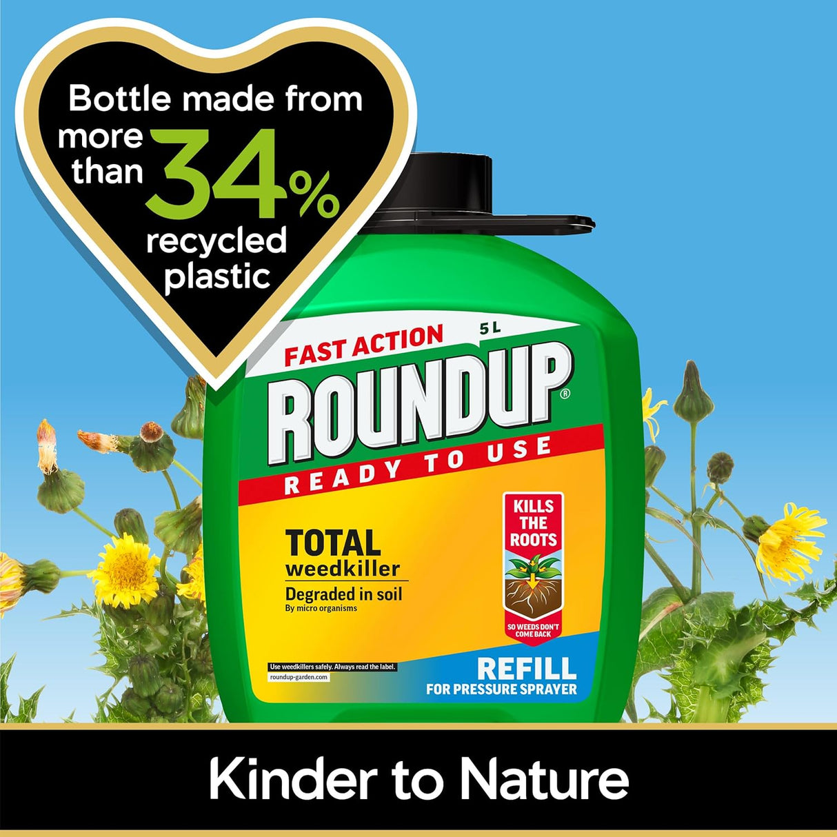 Roundup Fast Action Weedkiller Ready To Use Refill for Pressure Sprayer - 5L