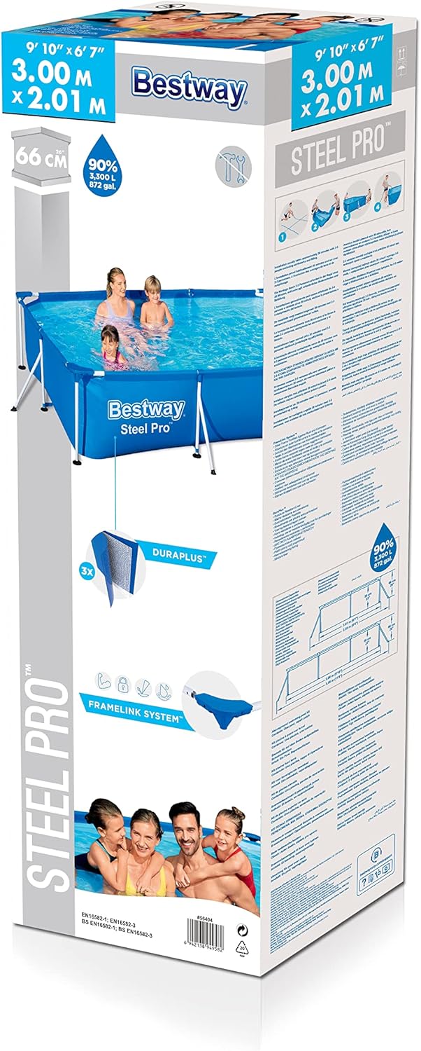 Bestway 9ft x 6.7ft x 26in Navy Blue Rectangle Steel Pro Above Ground Pool