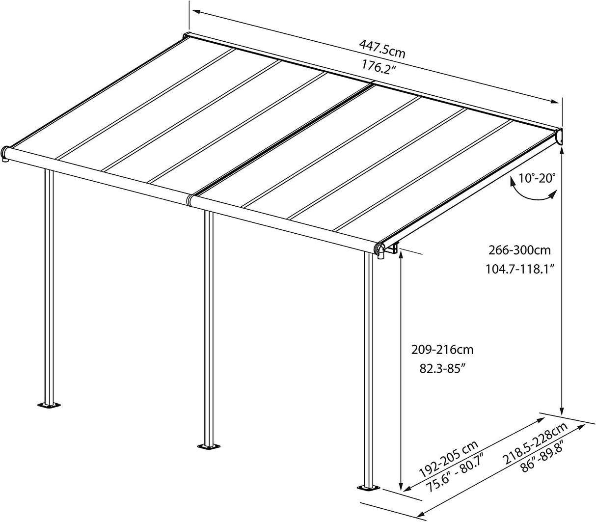 Sierra Patio Cover 2.2m x 4.5m - White Frame & Clear Polycarbonate