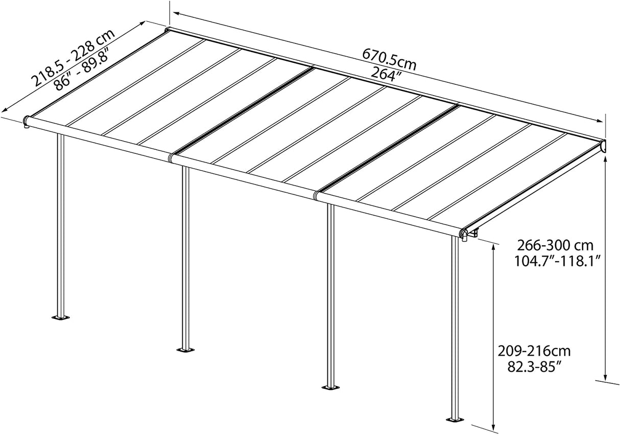 Sierra Patio Cover 2.2m x 6.7m - White Frame & Clear Polycarbonate