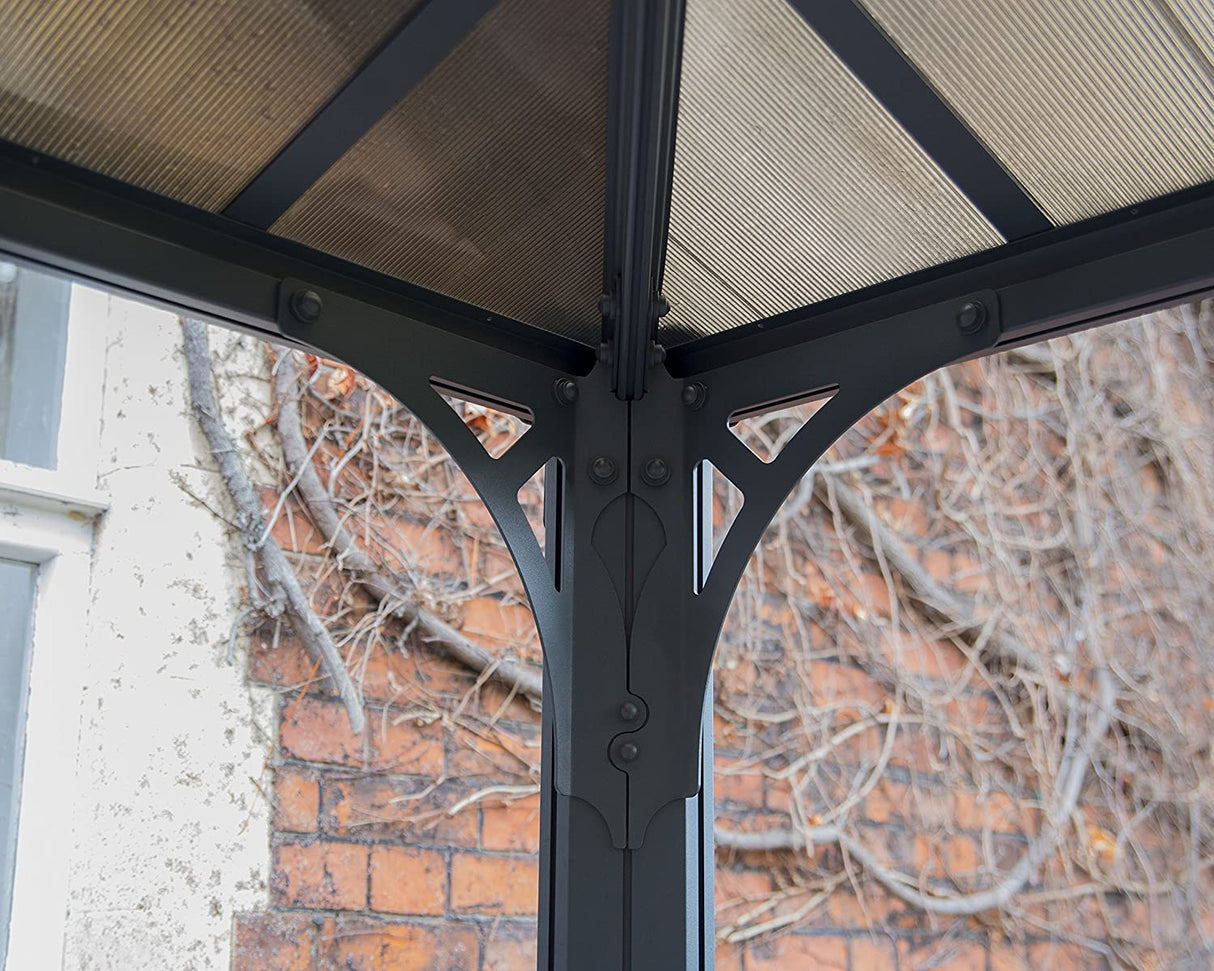 Martinique 3.6m x 5m Garden Gazebo in Grey Aluminium with Polycarbonate Roof