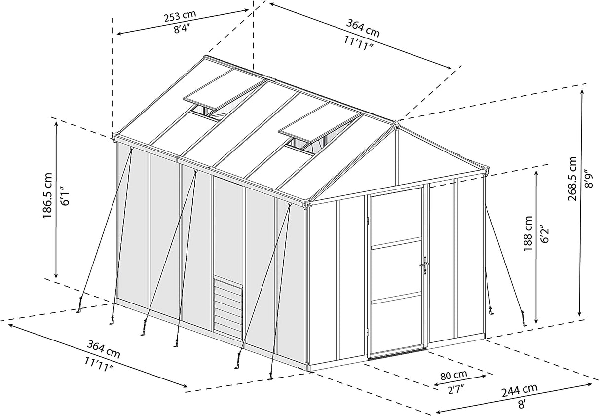 Glory 8' x 12' Greenhouse - Grey Frame & Multiwall Polycarbonate Panels