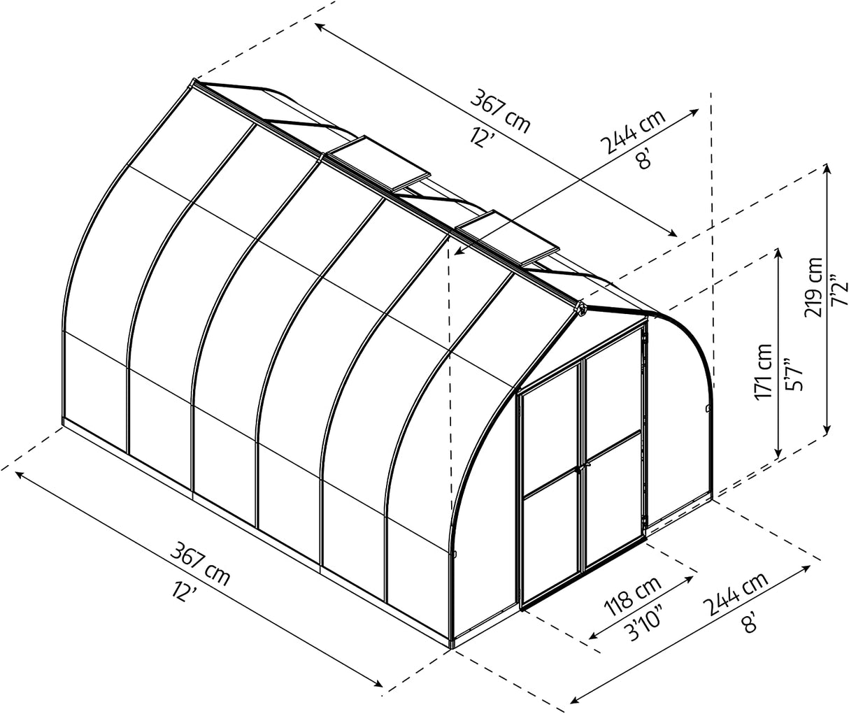 Bella 8' x 12' Greenhouse - Silver Frame & Twinwall Polycarbonate Panels