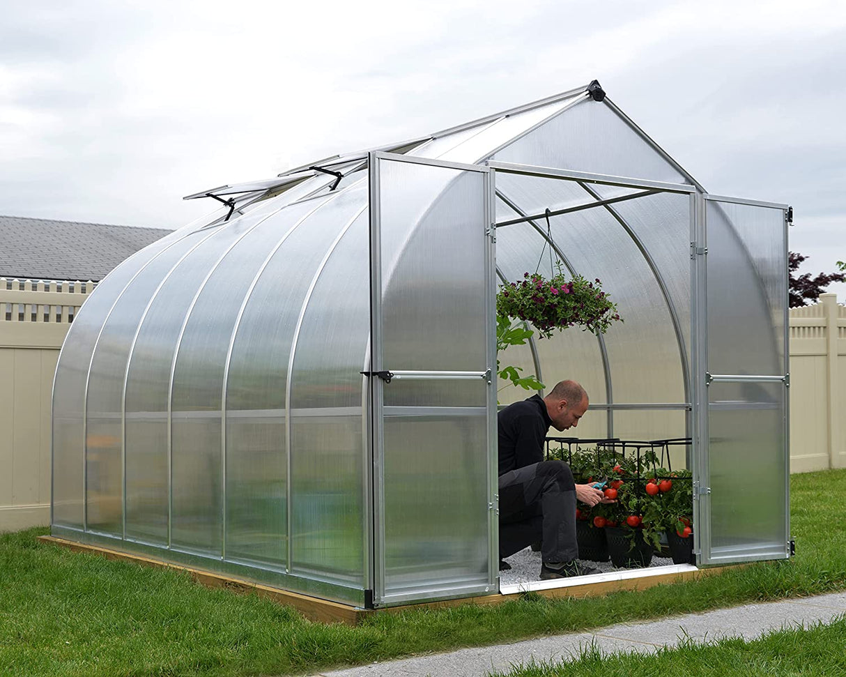 Bella 8' x 12' Greenhouse - Silver Frame & Twinwall Polycarbonate Panels