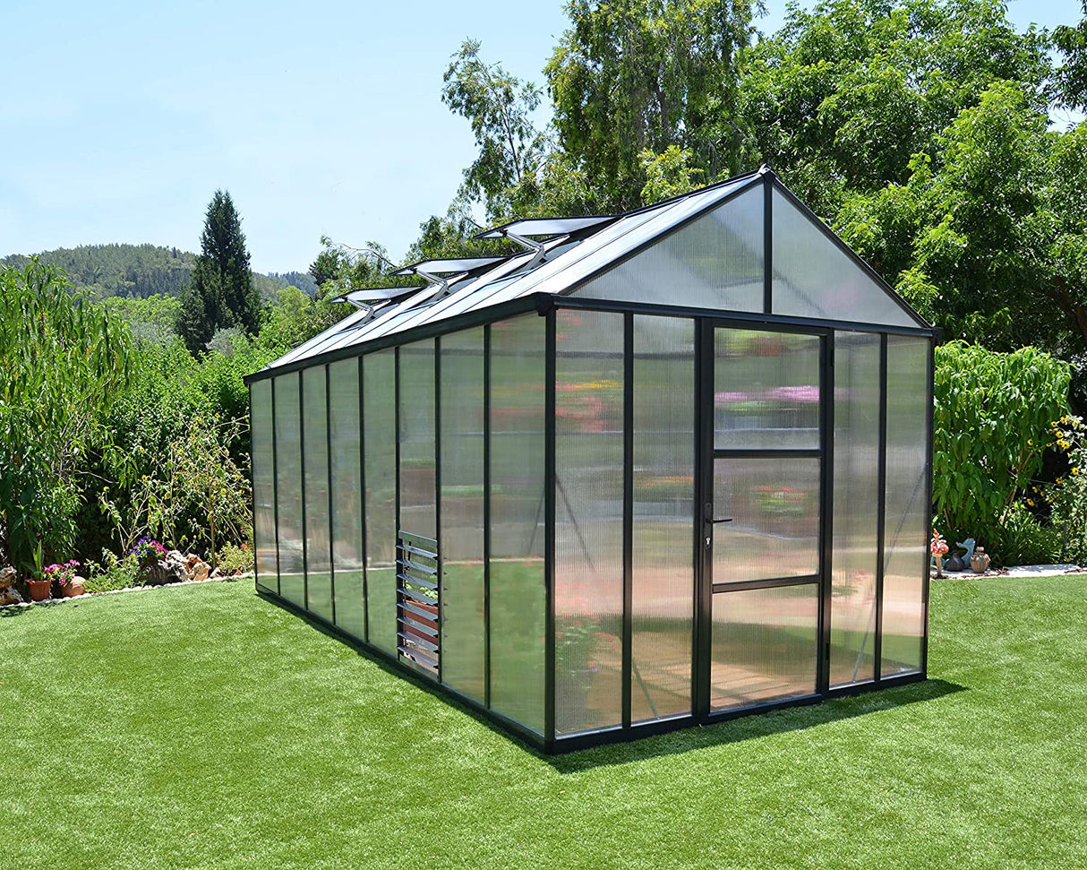 Glory 8' x 16' Greenhouse - Grey Frame & Multiwall Polycarbonate Panels