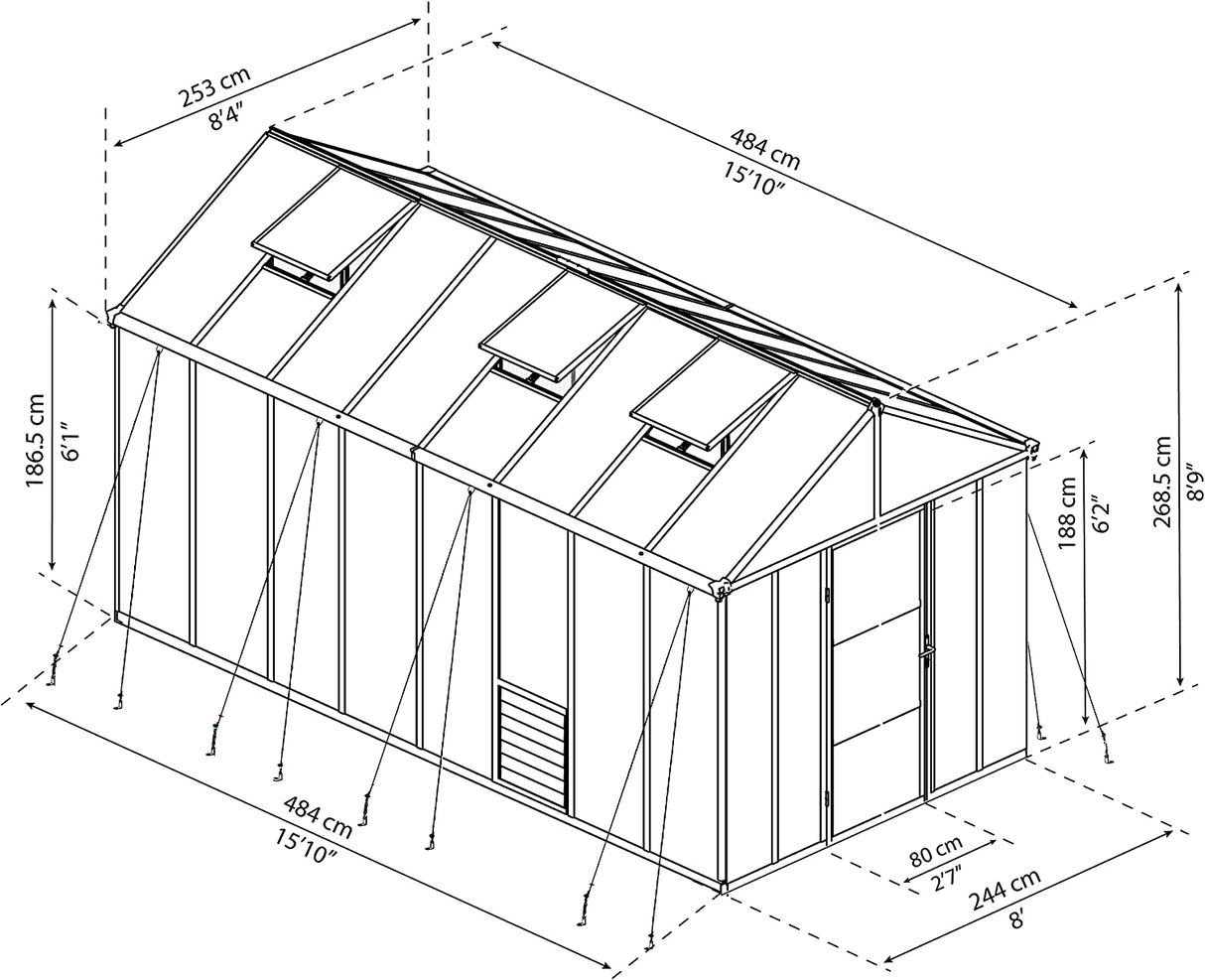 Glory 8' x 16' Greenhouse - Grey Frame & Multiwall Polycarbonate Panels