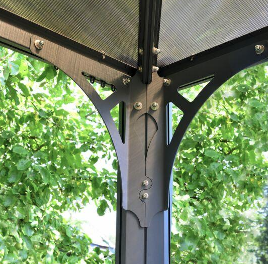 Martinique 3m x 4.3m Garden Gazebo in Grey Aluminium with Polycarbonate Roof