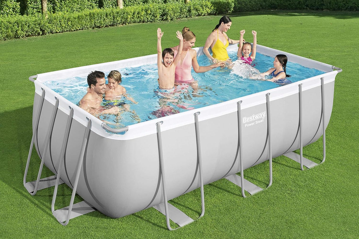 Bestway Power Steel Above Ground Pool with Pump and Ladder, Grey, 13.6 Ft