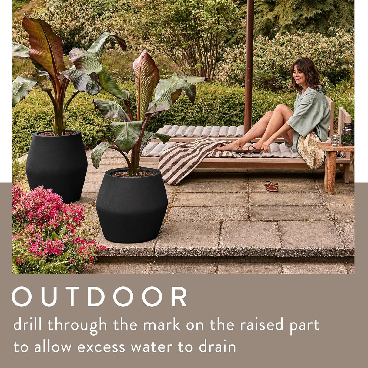 June Split 46cm High Indoor / Outdoor Pot - Black