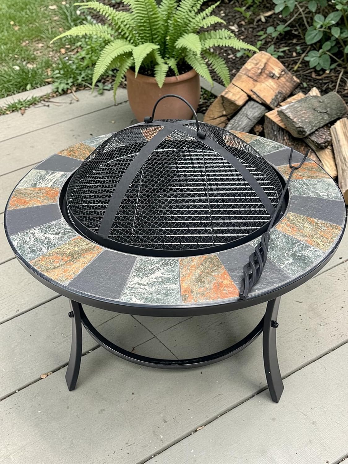 Mosaic Slate Fire Pit with Poker