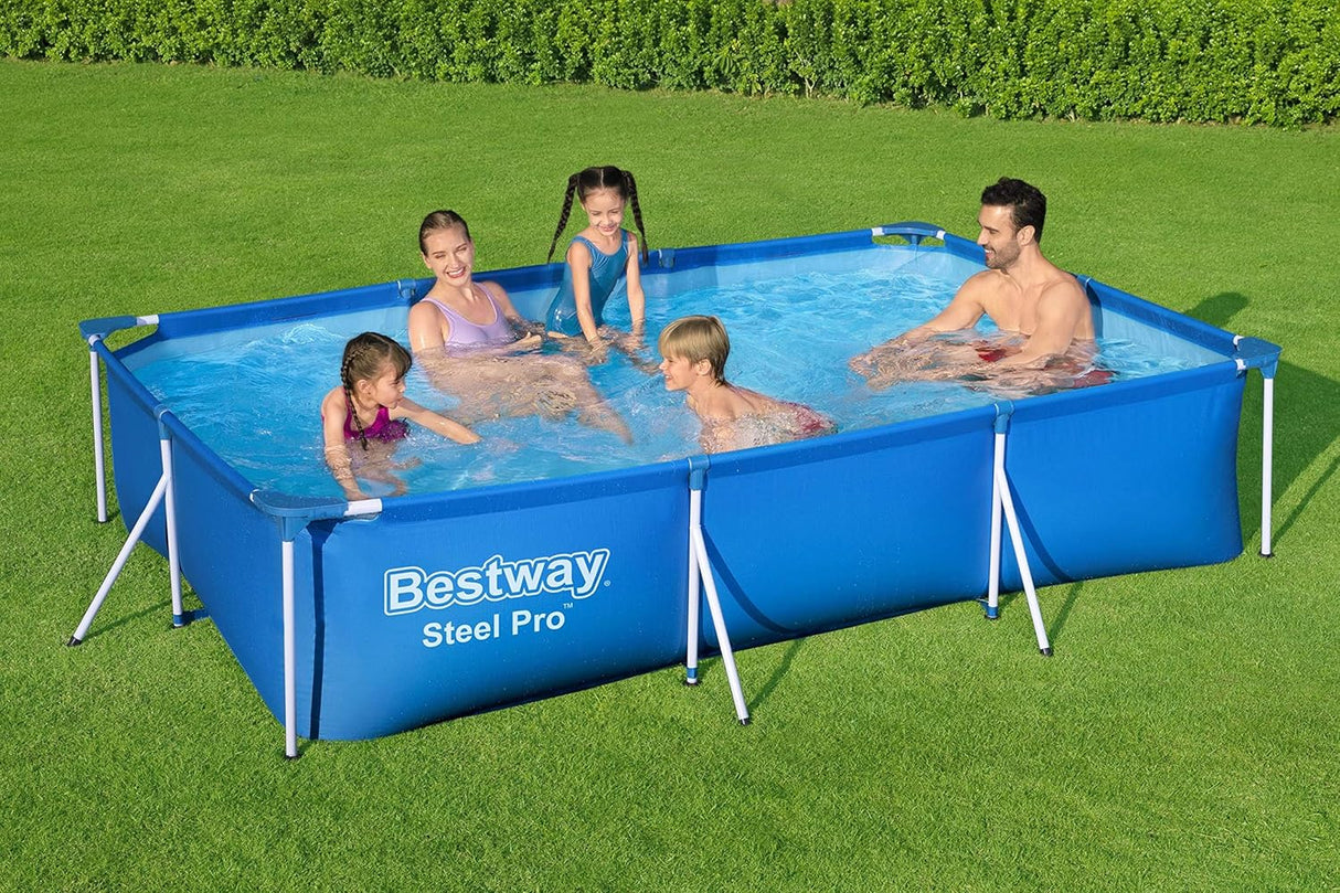Bestway 9ft x 6.7ft x 26in Navy Blue Rectangle Steel Pro Above Ground Pool