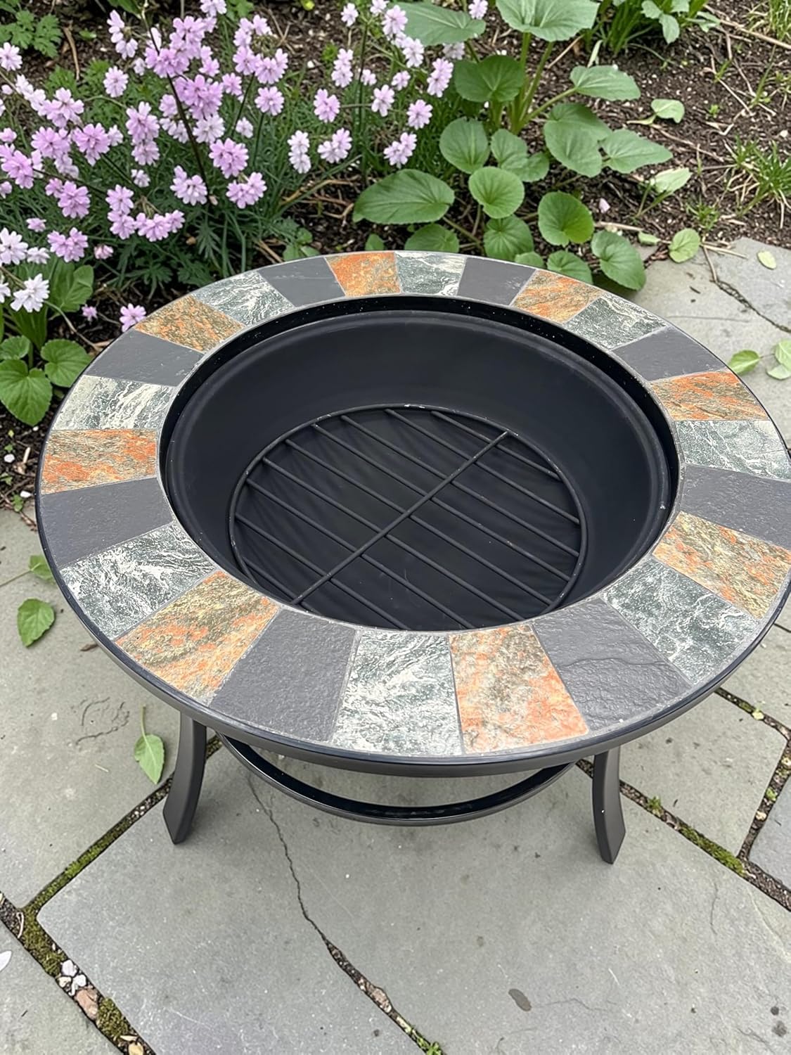Mosaic Slate Fire Pit with Poker