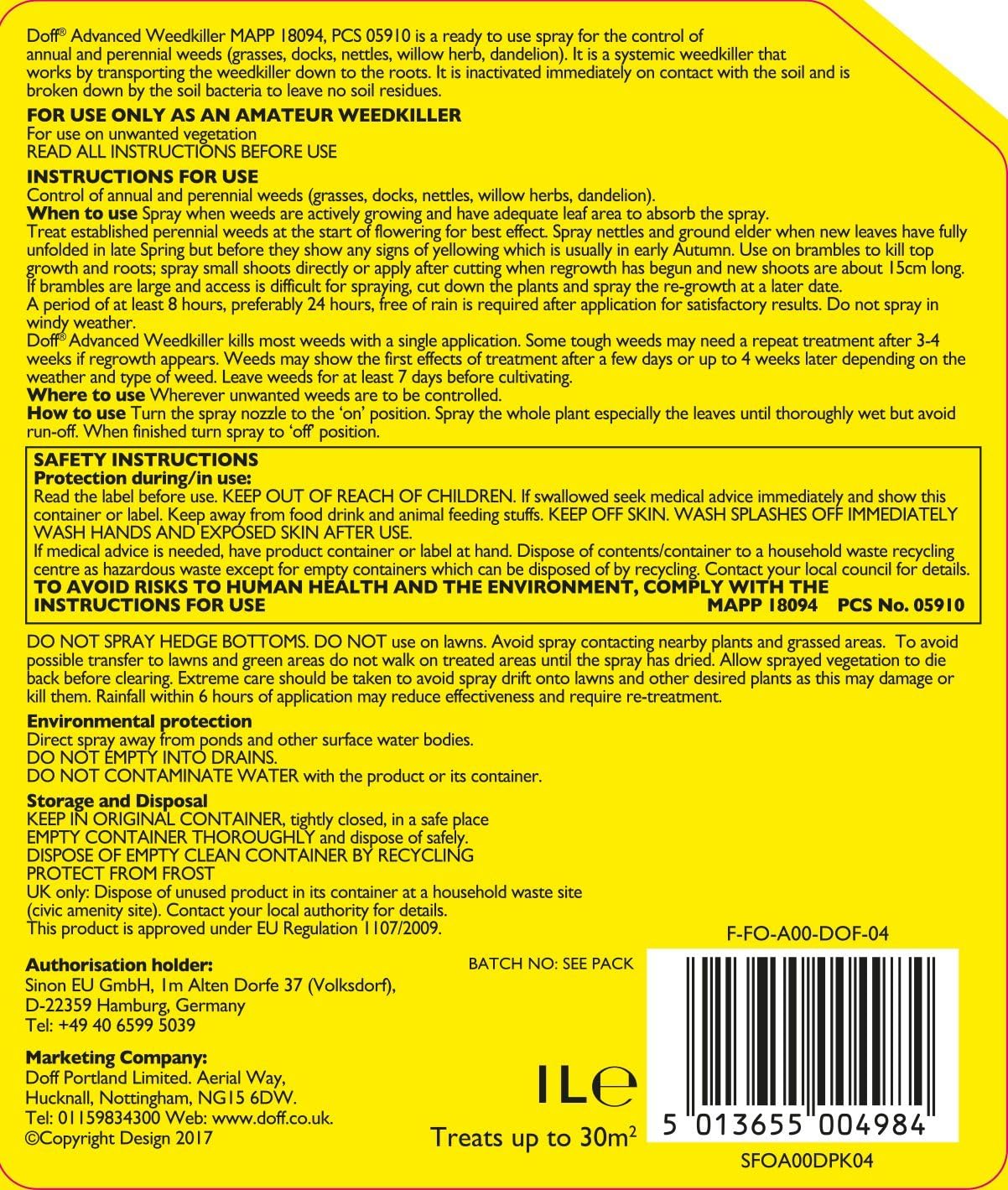 Doff Advanced Weed Killer 1L