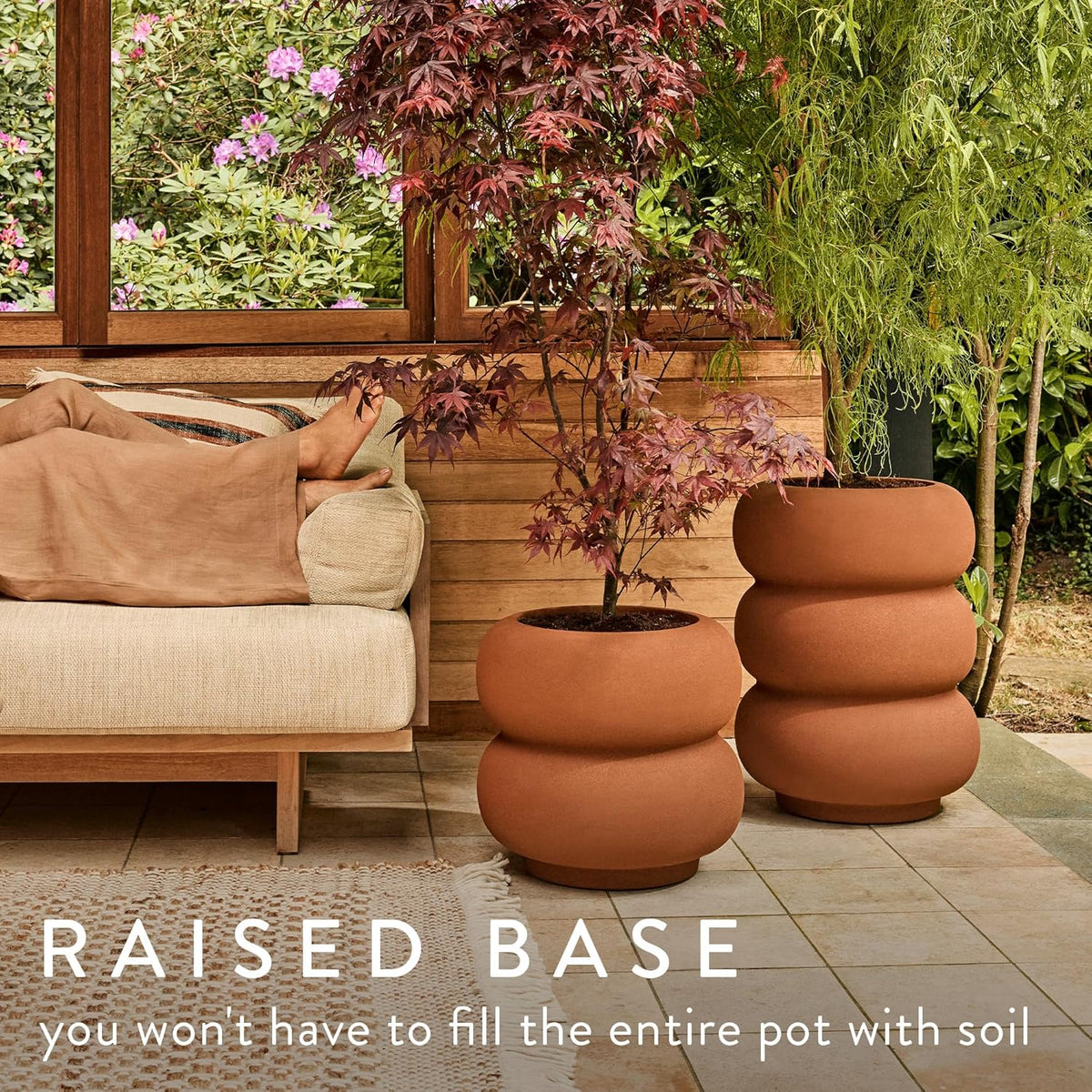 Amber Roll Low 43cm Indoor / Outdoor Plant Pot - Caramel
