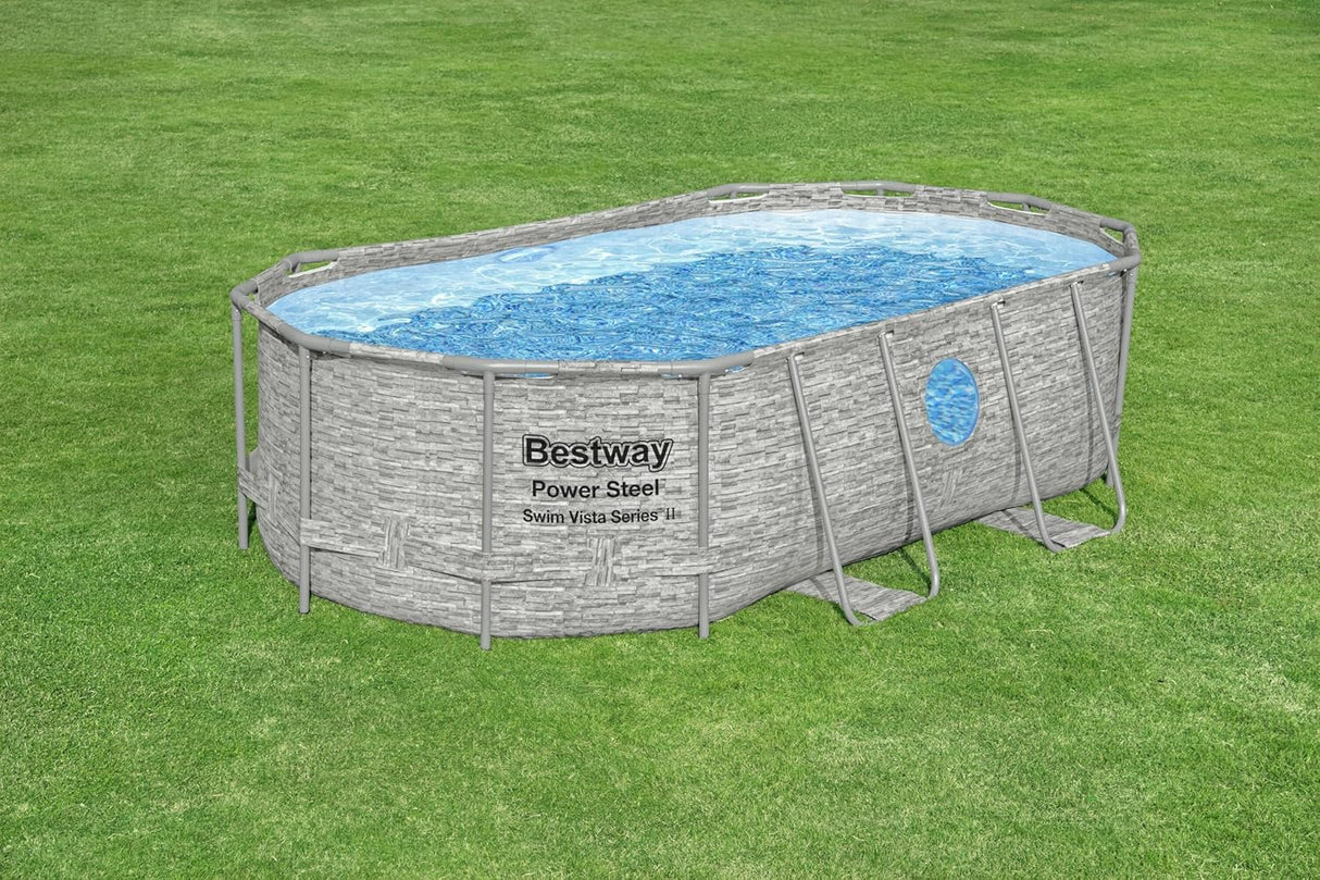 Bestway Power Steel™ SwimVista Oval Rattan Outdoor Pool with Portholes 427 x 250 x 100 cm