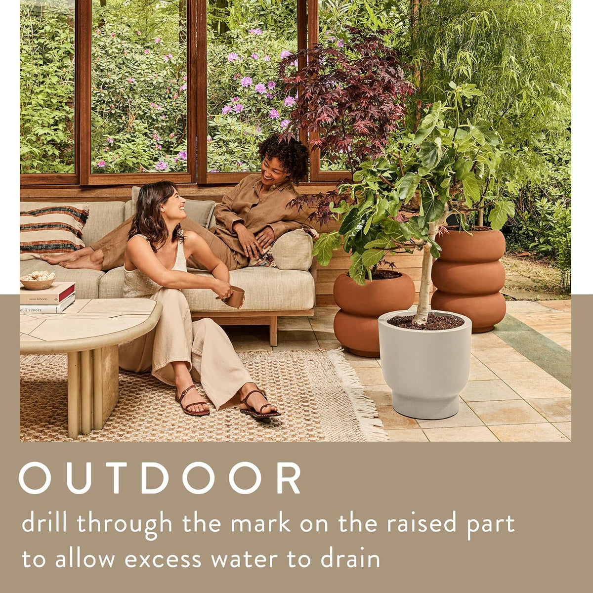 Amber Roll High 43cm Indoor / Outdoor Plant Pot - Caramel