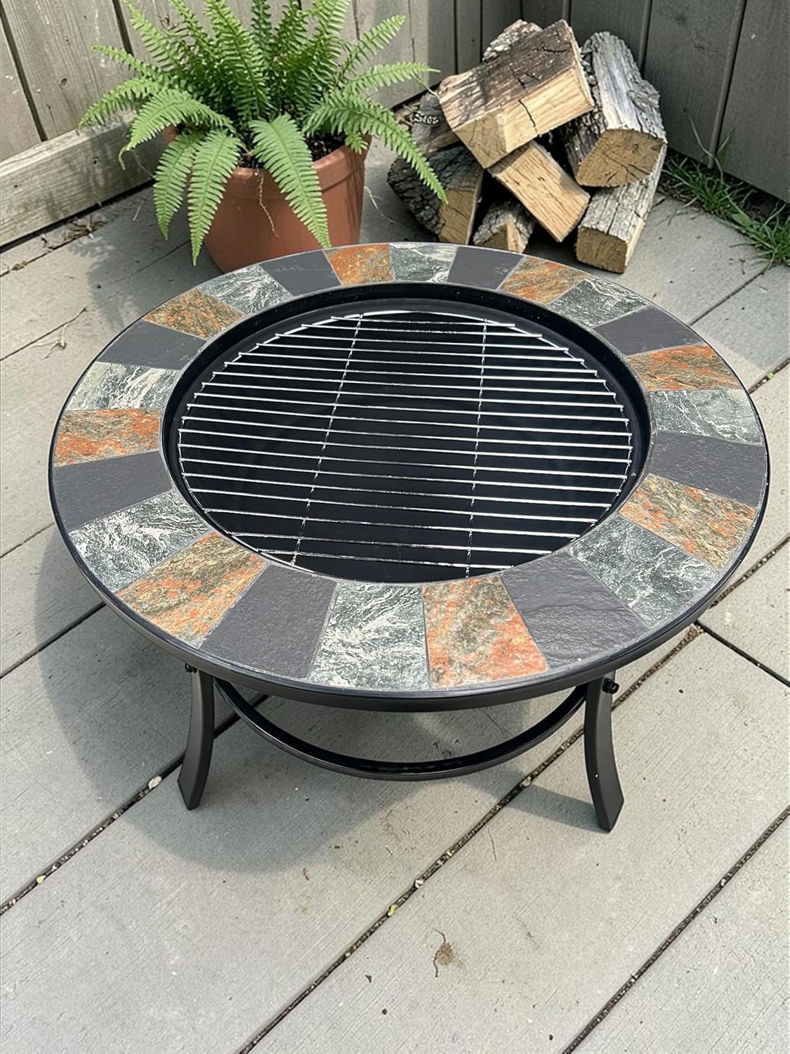 Mosaic Slate Fire Pit with Poker