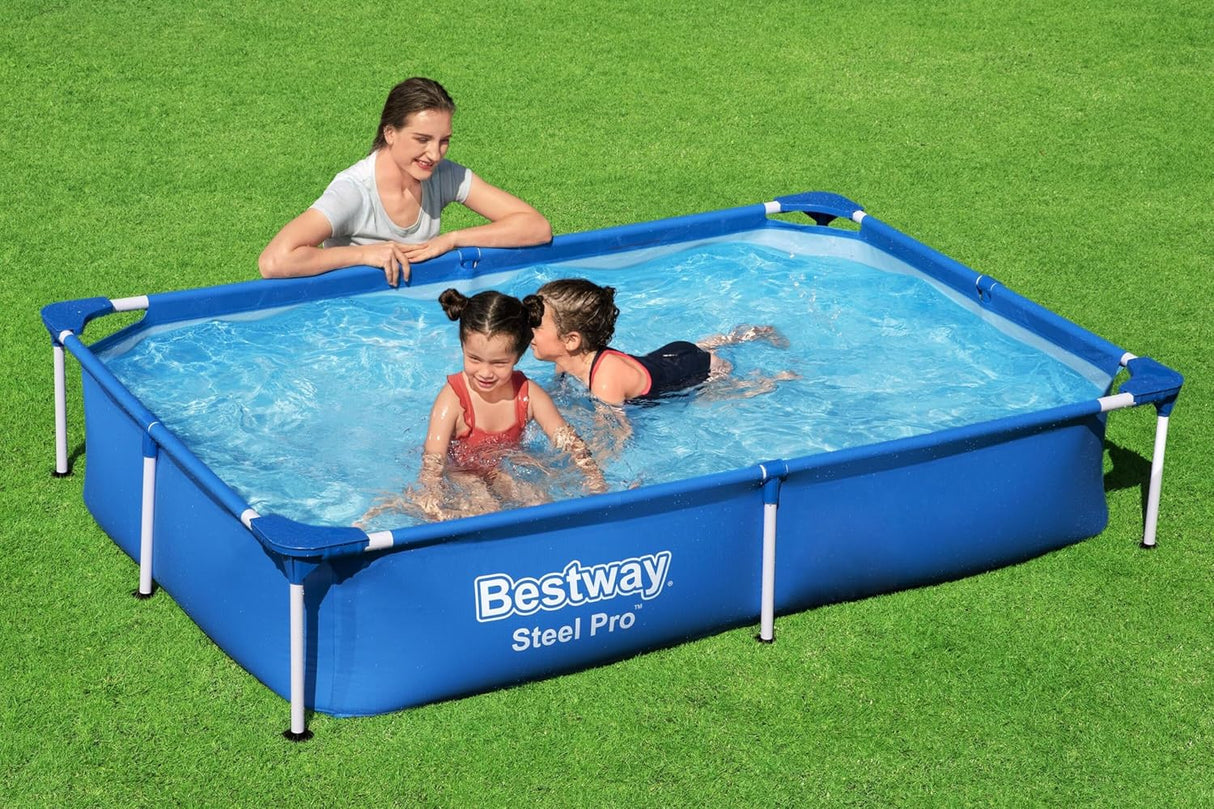 Bestway 7.3ft x 59in x 17in Navy Blue Rectangle Steel Pro Above Ground Pool