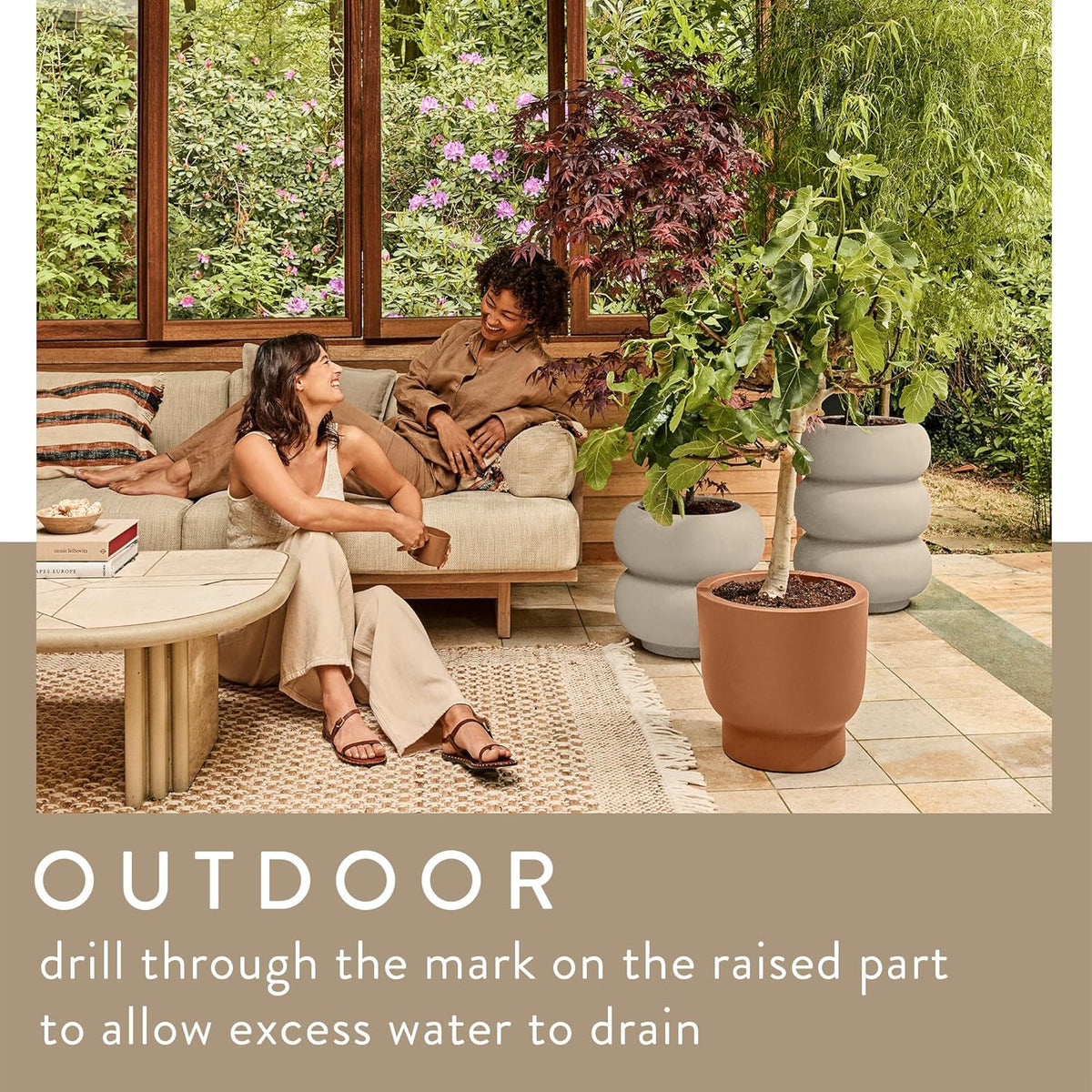 Amber Roll Low 43cm Indoor / Outdoor Plant Pot - Linen White