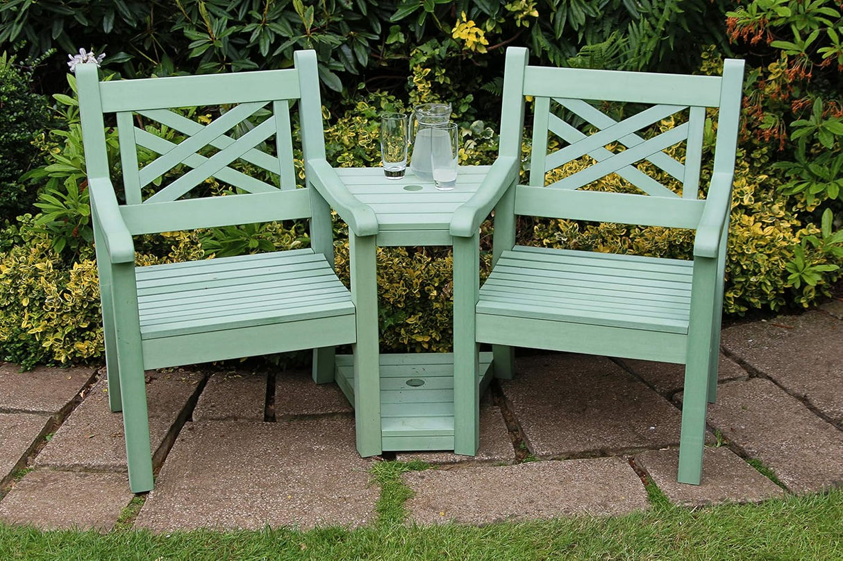 Winawood Speyside Polymer Wood Effect Love Seat - Duck Egg Green