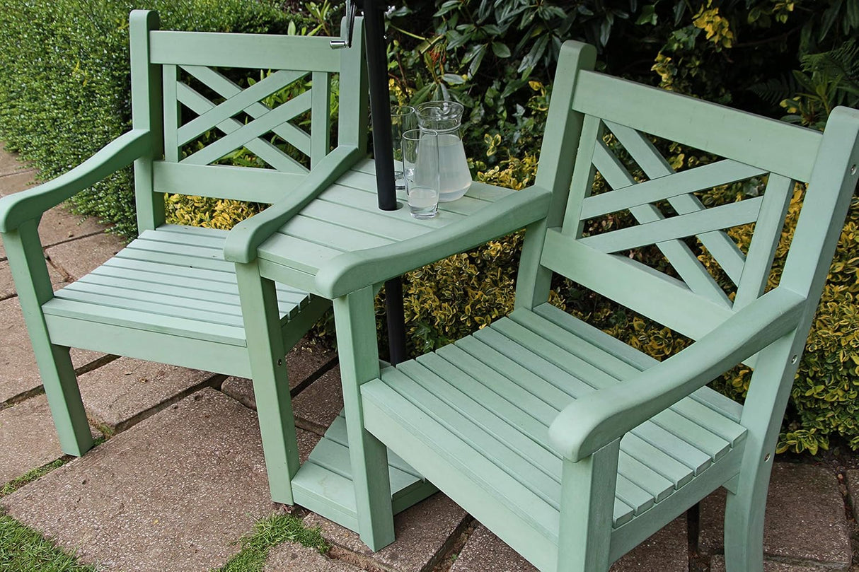 Winawood Speyside Polymer Wood Effect Love Seat - Duck Egg Green