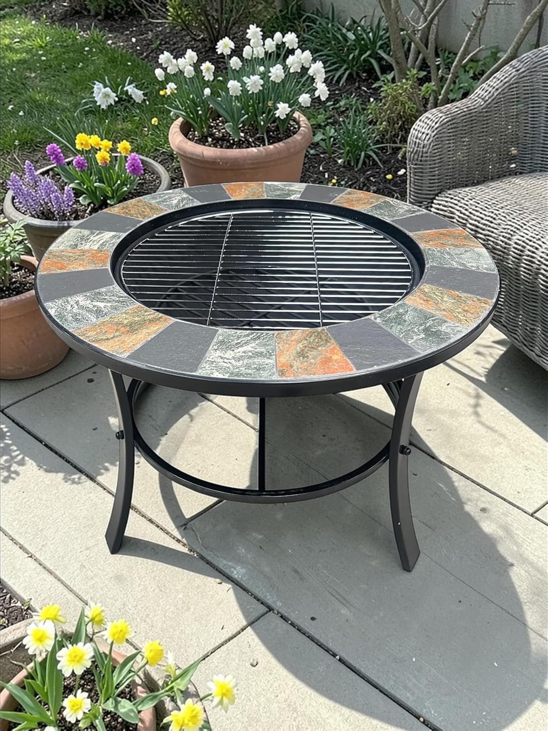 Mosaic Slate Fire Pit with Poker