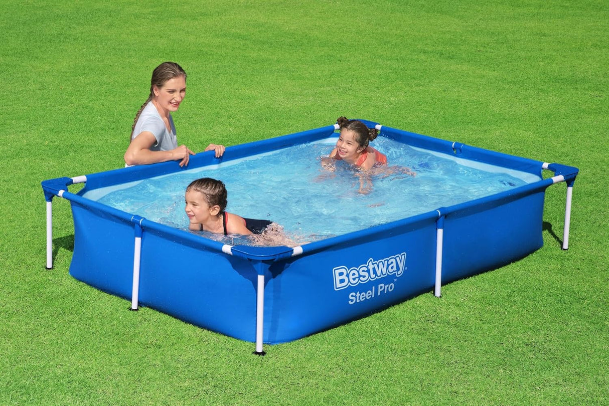 Bestway 7.3ft x 59in x 17in Navy Blue Rectangle Steel Pro Above Ground Pool